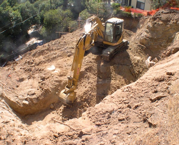 Digging started at the top and worked down the slope